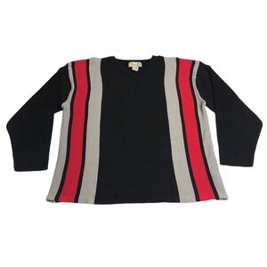 Vintage 90s City Streets Sweater Men XL Black Colorblock VNeck Cotton Blend Knit
